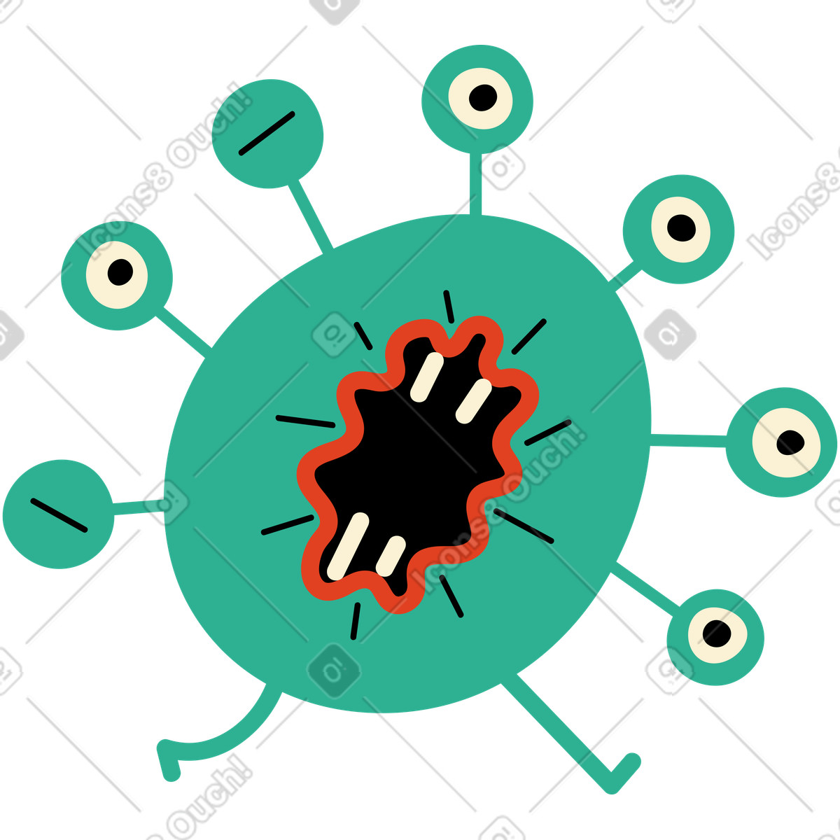 Ilustración Personaje verde con cinco ojos en estilo Jelly a descargar en PNG y SVG