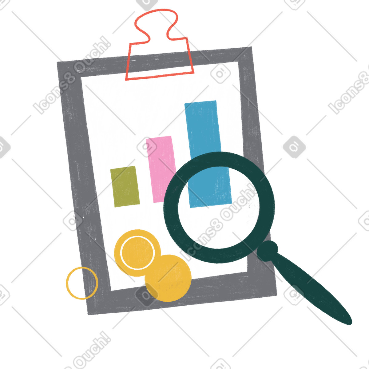 下载 Tutti 风格的 Graph and magnifying glass showing increase in business 插画，支持 PNG、SVG 格式