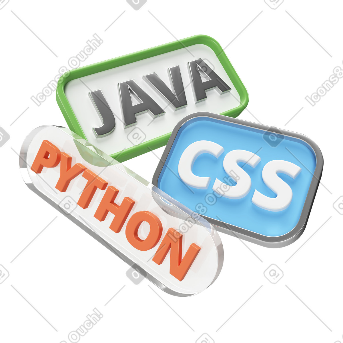 Programming languages: Java, Python, CSS illustration in PNG, SVG