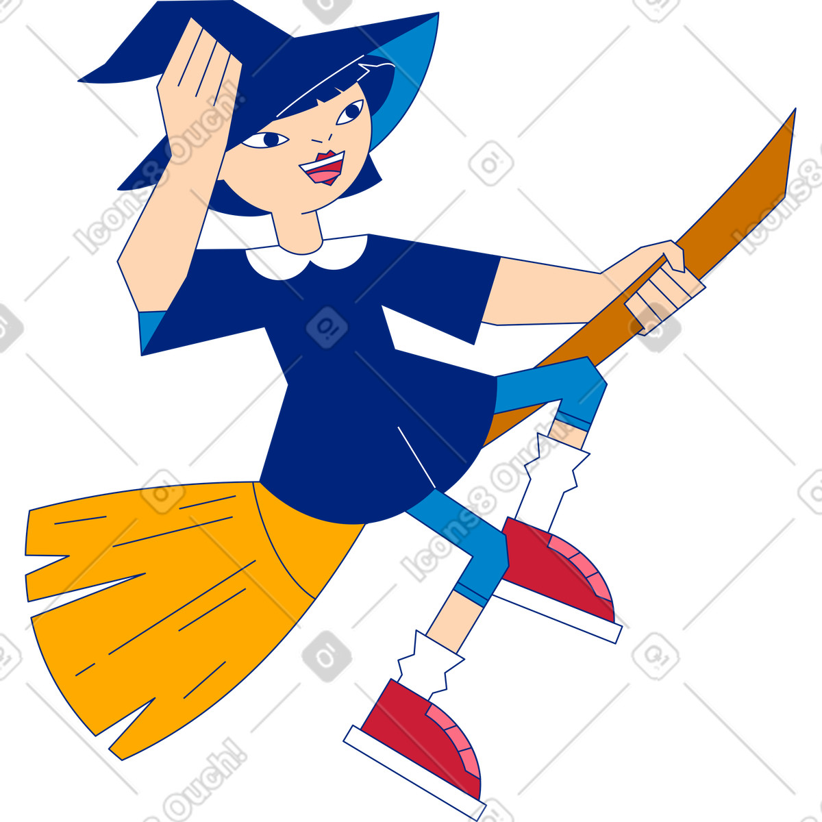 Hexe auf besen-Illustration im Neo-Sakura-Stil als Download in PNG, SVG