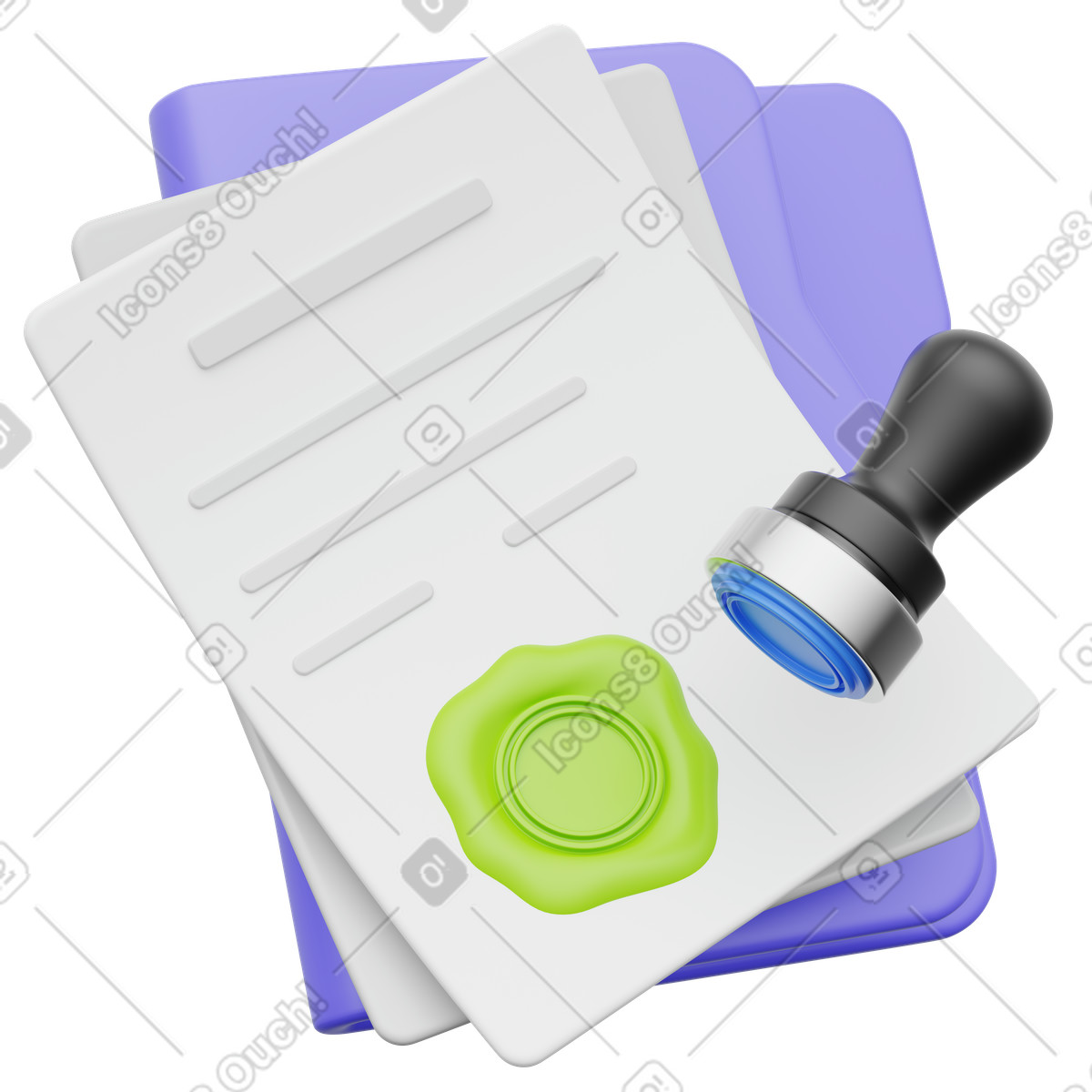 下载 3D Playful 风格的 Legal paperwork signed and stamped indicating verified official document status 插画，支持 PNG、SVG 格式