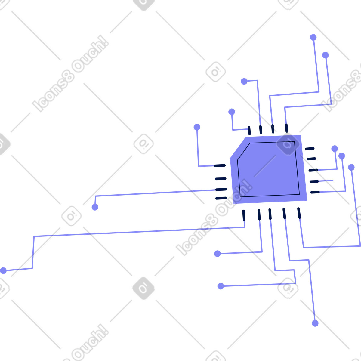 Ilustración Microchip con líneas de circuito en estilo Glow a descargar en PNG y SVG