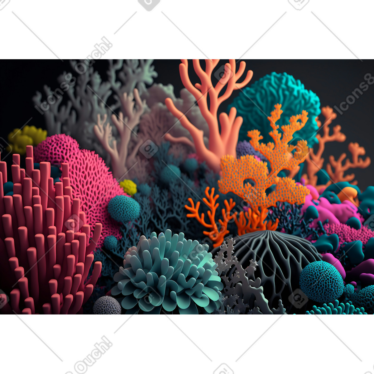 Ilustración Fondo de corales diferentes colores 3d en estilo Experimental a descargar en PNG y SVG