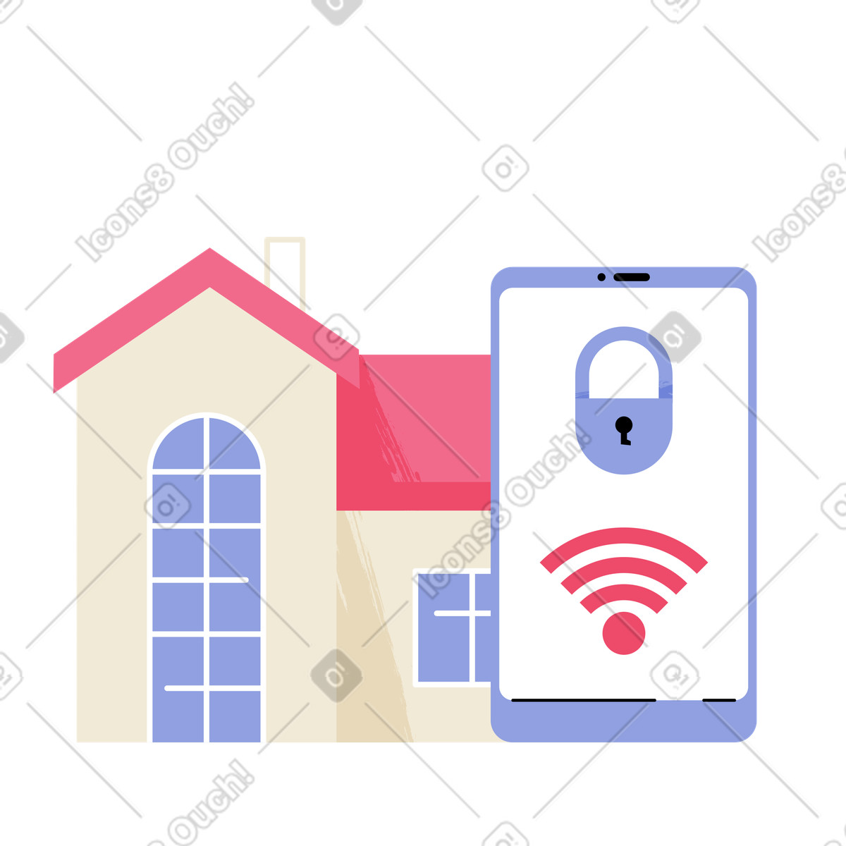 Modern house with remote controller, Home automation and wireless security illustration in Juicy style download in PNG, SVG