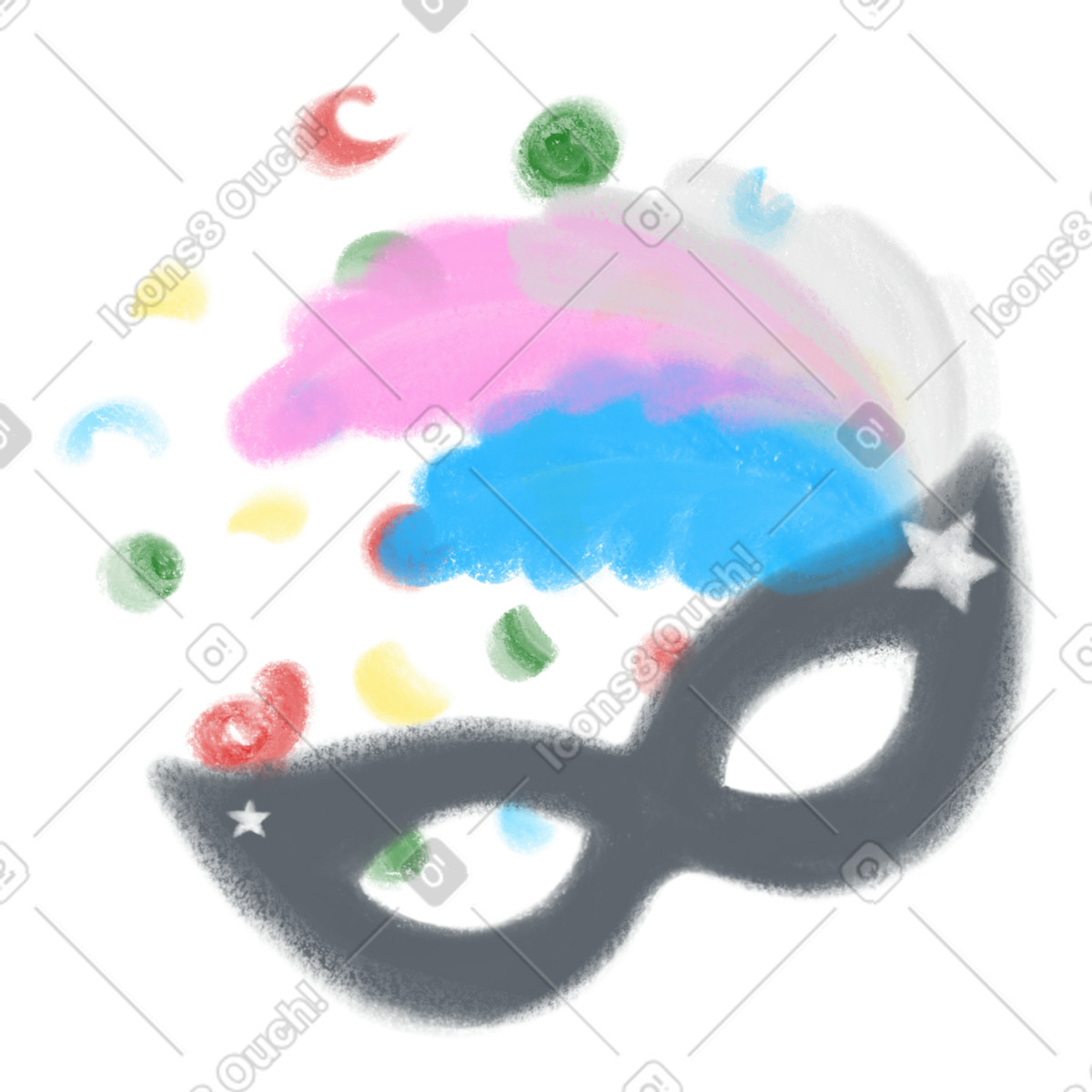 Ilustração de Máscara carnaval e fogos artifício em no estilo Mushy para baixar em PNG, SVG