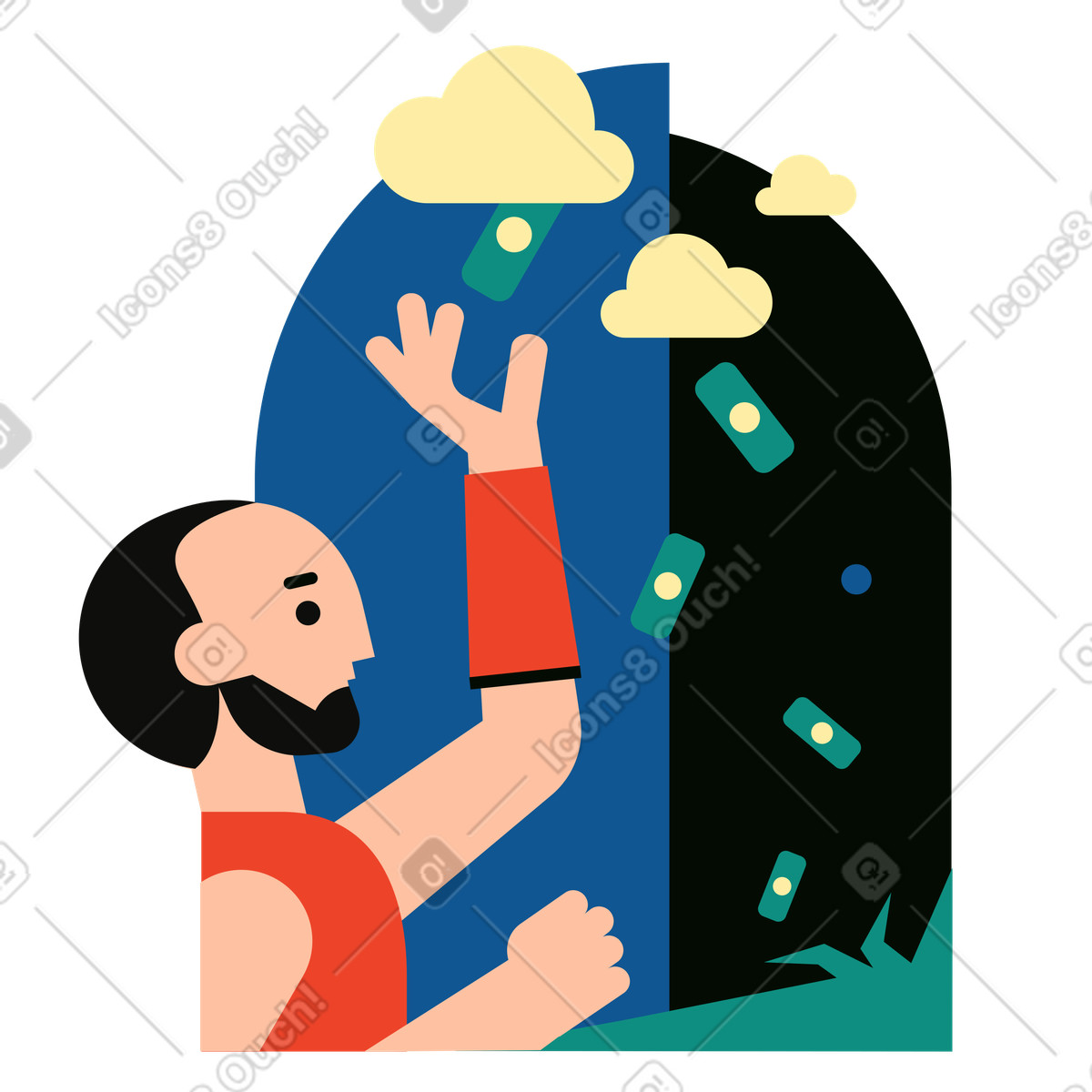 Mann im geldregen-Illustration Polar-Stil als Download in PNG, SVG