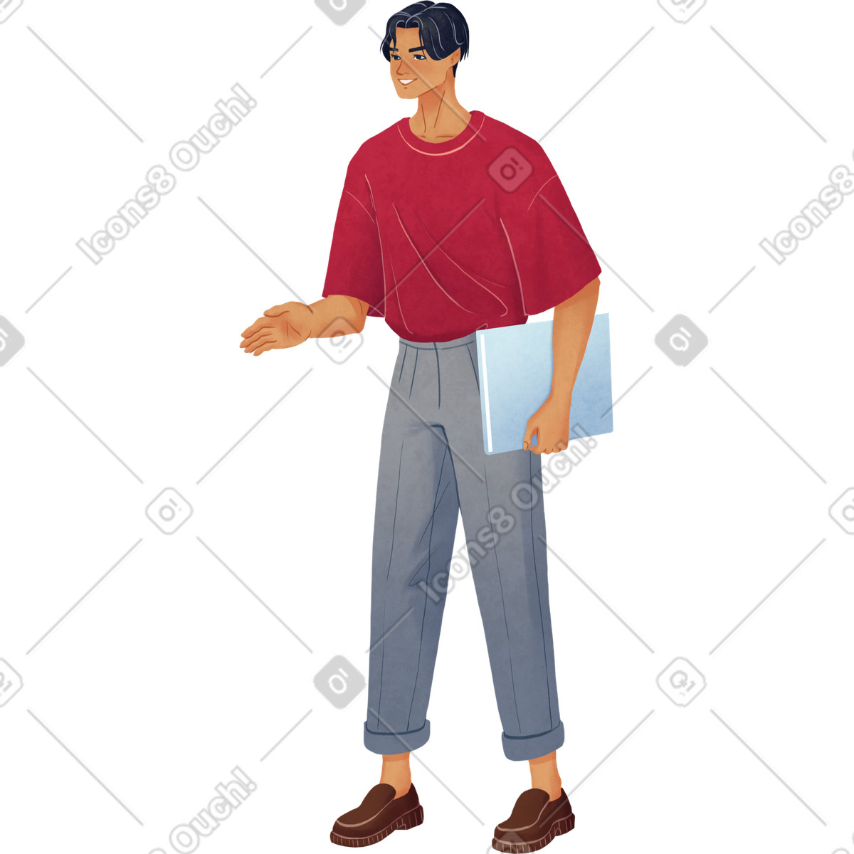 Ilustración Hombre de pie extendiéndose hacia adelante en estilo Lifestyle a descargar en PNG y SVG