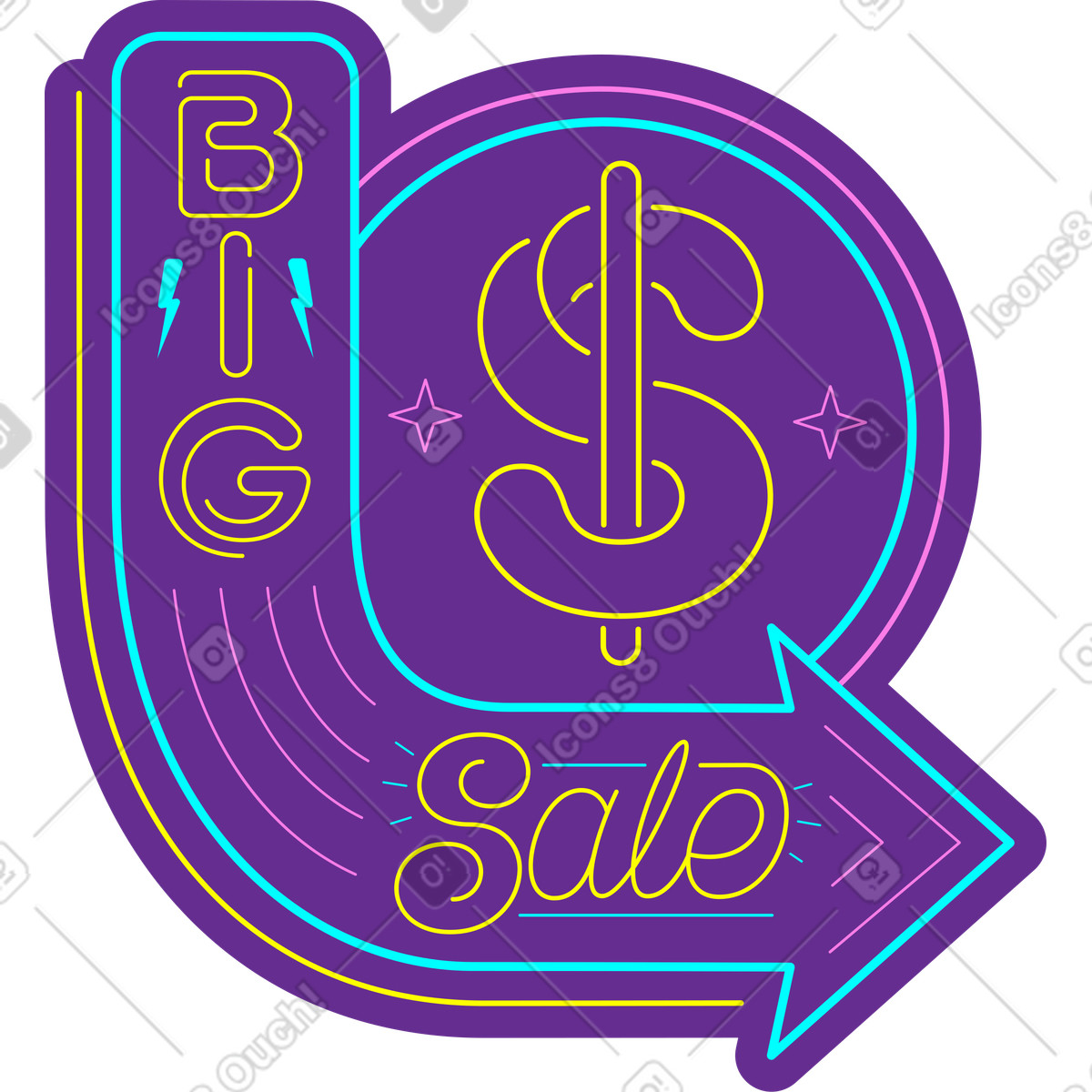 Ilustración Gran venta de letras en el texto del letrero neón vintage estilo Lettering a descargar PNG y SVG