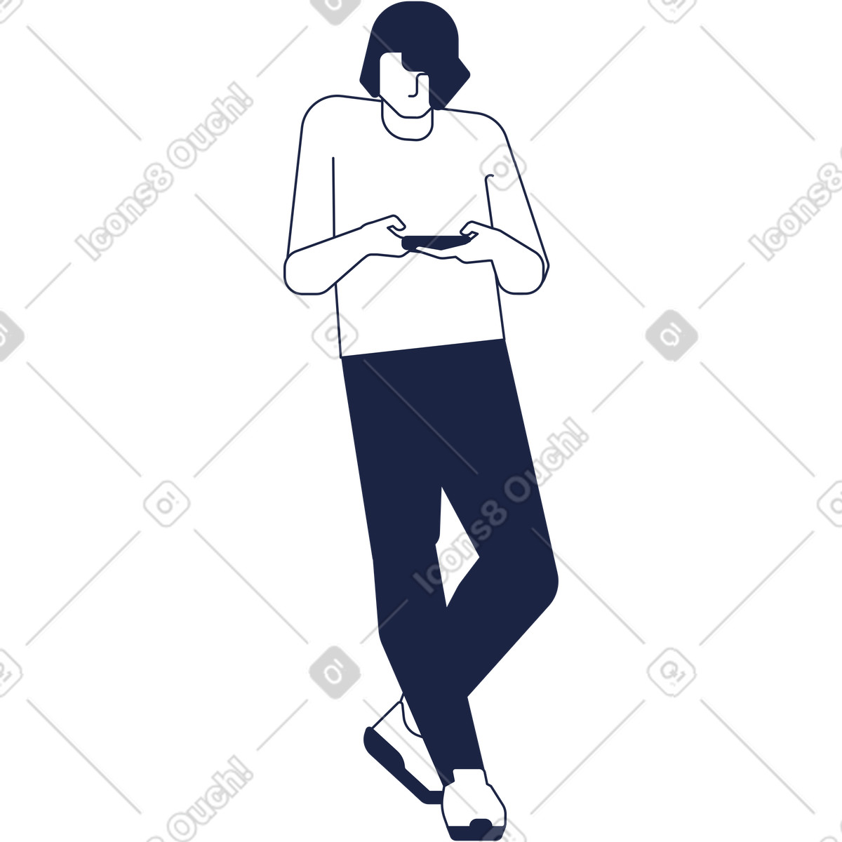 Man standing and looking at smartphone illustration in Urban Line style download in PNG, SVG
