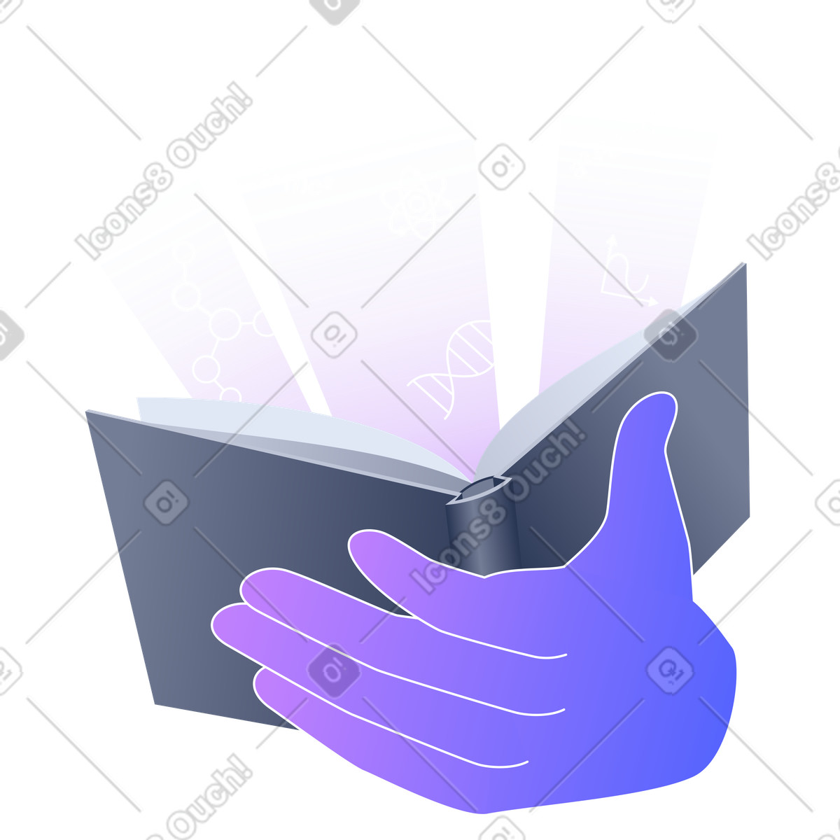 Hand holding a book illustration clipart showcasing wisdom in PNG SVG GIF