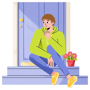 A person sitting on a doorstep with a locked door behind them