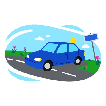 A car stopped on the roadside with a flat tire