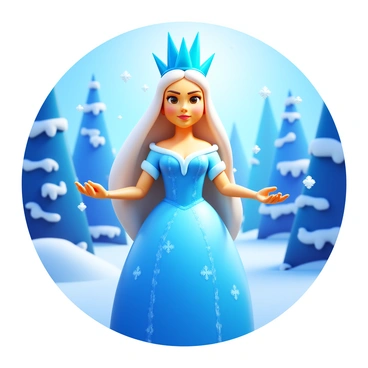 A regal ice queen with a crown made of icicles, standing in a wintry realm