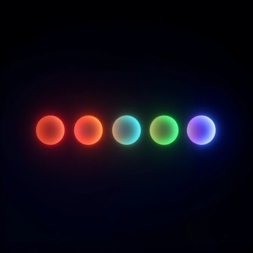 A series of data points represented as glowing orbs, each in different colors, positioned in a straight line. The orbs light up in sequence from left to right, creating a dynamic visual effect. Each orb emits a soft glow as it activates, producing a brief burst of light before dimming, while the previously lit orbs remain illuminated. The background is a dark gradient to enhance the brightness of the glowing points. The arrangement of orbs reflects precise alignment, emphasizing the concept of synchronization as they light up one after the other.