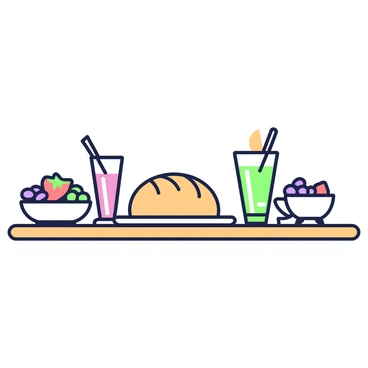 A brunch table set with focaccia, fresh fruit, and glasses of orange juice