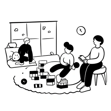 A child sitting on a plush rug, surrounded by various toys including a colorful building block set and a stuffed animal. The child is focused on stacking blocks, with a look of concentration. A psychologist is seated nearby, holding a notepad and pen, observing the child closely while jotting down notes. There is a small table with additional toys, and the room has a cozy, inviting atmosphere with soft light coming from a nearby window.