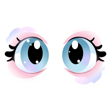 A close-up of a pair of eyes that are expressive and bright. The eyes are surrounded by a soft gradient of pastel colors, creating a dreamy atmosphere. Light reflections create the appearance of sparkling elements within the eyes. The background is a smooth blend of pastel shades, enhancing the focus on the eyes.