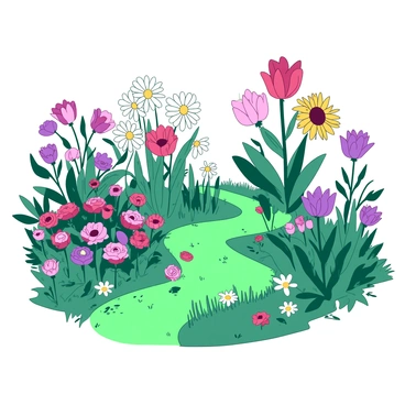 A vibrant garden filled with a variety of beautiful flowers in full bloom, their petals showcasing a mix of colors creating a stunning visual display. The flowers are of different shapes and sizes, with some tall sunflowers standing proudly alongside delicate daisies. Among the greenery, there are winding paths filled with lush grass leading through the garden. A gentle breeze causes the flowers to sway slightly, creating a sense of movement in the scene. In one corner, there are some wilted flowers, symbolizing the bittersweet nature of memories, while the thriving blooms represent joyful moments. The overall atmosphere of the garden captures the essence of growth and change.