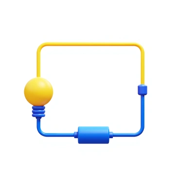 A simple electric circuit consisting of a battery, wires, and a light bulb. The wires are glowing bright yellow to illustrate electrical conduction. The circuit is arranged in a neat loop, with clear connections between each element. The battery is shown with a positive and negative terminal, while the light bulb is illuminated, showcasing the flow of electricity through the circuit.