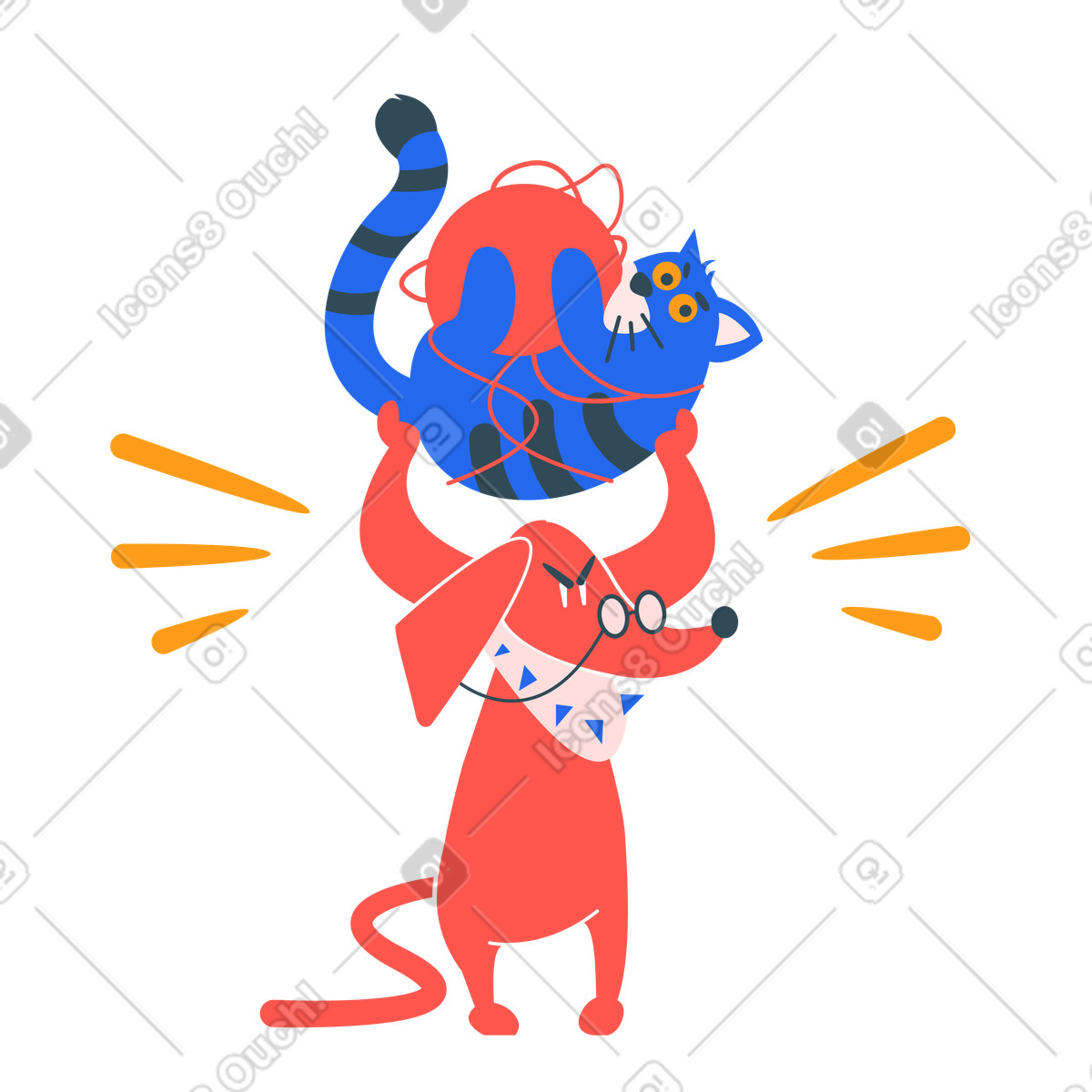 Illustration Un chien en colère se bat avec chat domestique dans le style Kingdom à télécharger aux formats PNG, SVG