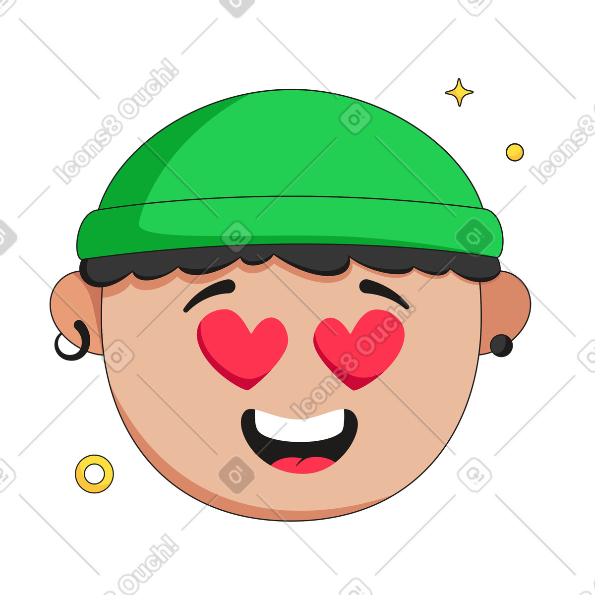 Illustration Visage souriant avec des yeux en forme de cœur dans le style Moji à télécharger aux formats PNG, SVG