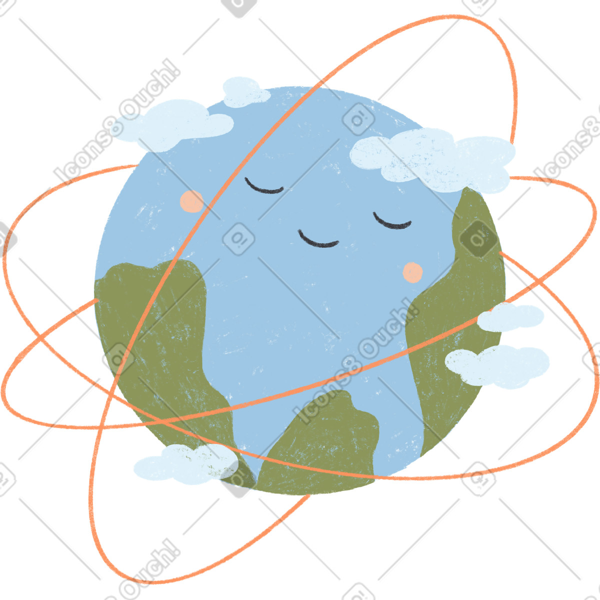 Illustration Planet earth with a smile and clouds dans le style Chalky à télécharger aux formats PNG, SVG