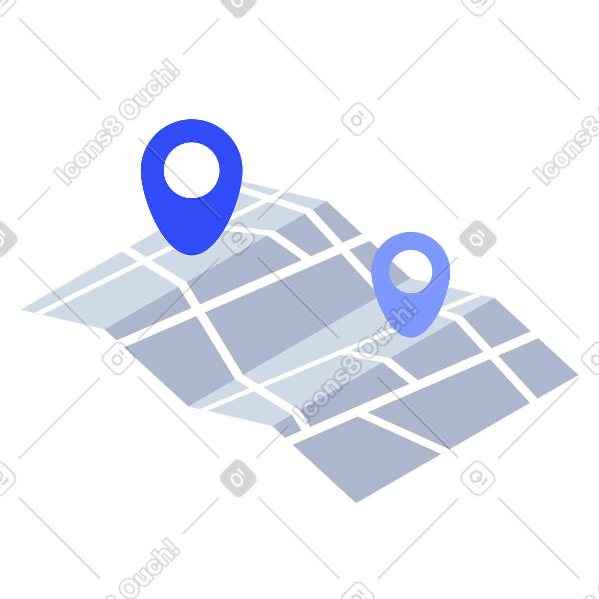 Illustration GPS navigation with folded paper city map and location pins dans le style System à télécharger aux formats PNG, SVG