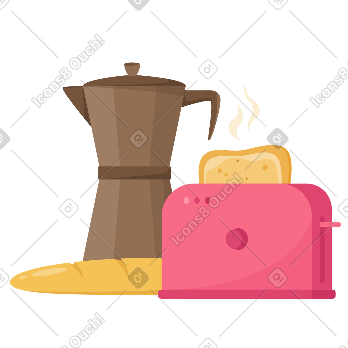 Ilustração de Torradeira e chaleira em no estilo Lagom para baixar em PNG, SVG