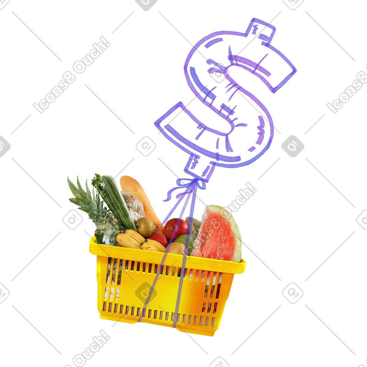 Illustration L'inflation augmente le prix des biens dans style Marker à télécharger aux formats PNG, SVG