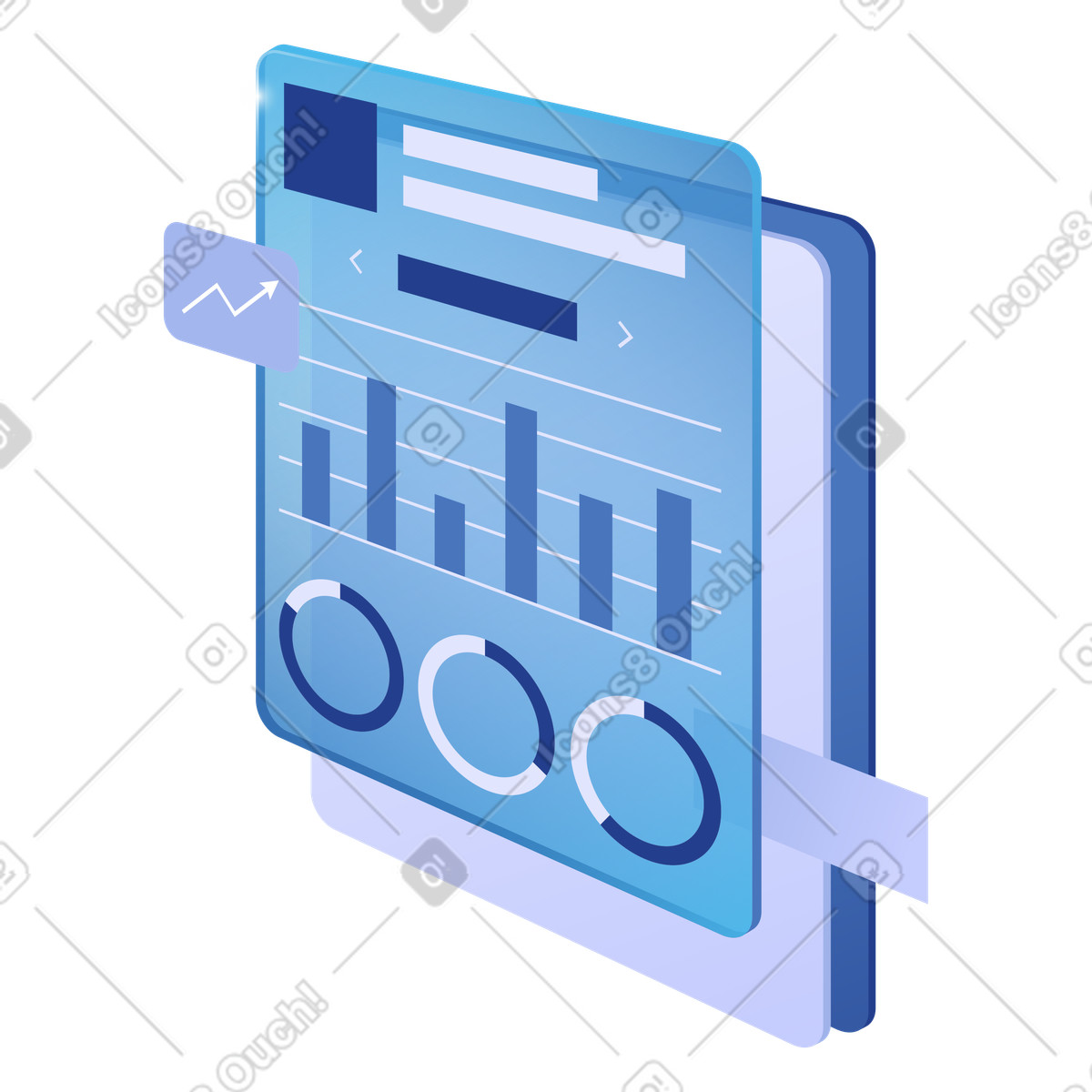 Business intelligence and reporting workflow, Data visualization panel with graphs illustration in Quantum style download in PNG, SVG