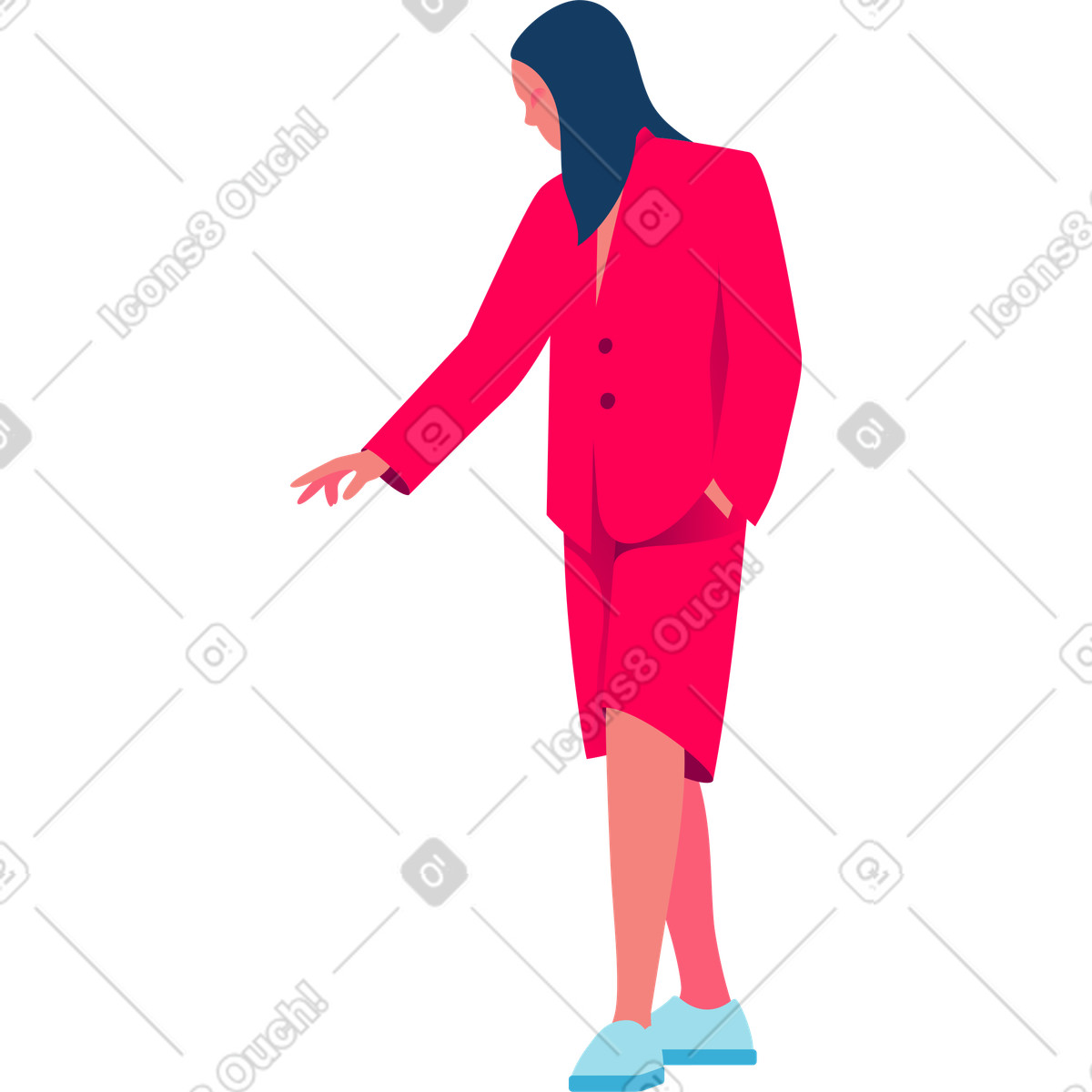 Daily スタイルの 手を指さす女性 のイラストをPNG、SVG形式でダウンロード