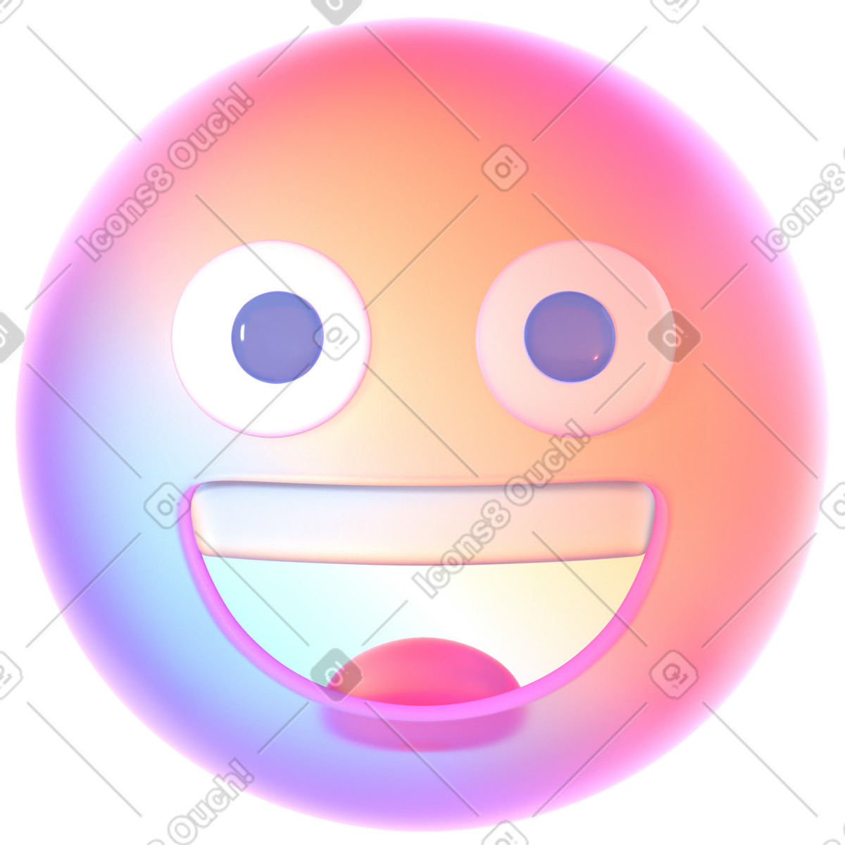 Abstract emoji grinning face animated illustration in 3D Glassy style download in GIF, Lottie (JSON), AE