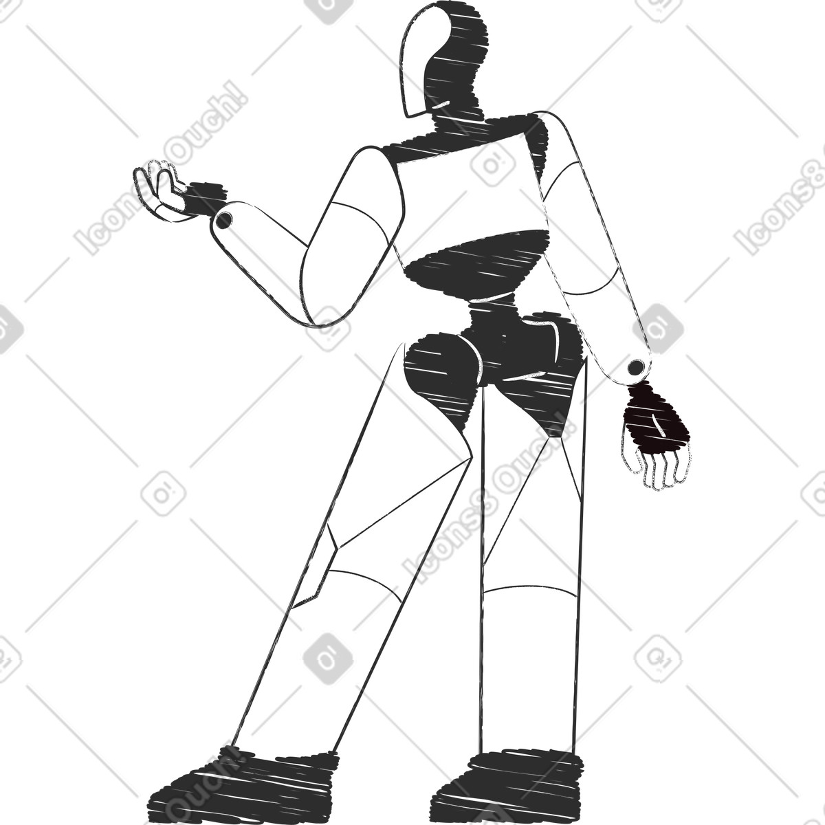 Robot with bent arm illustration in Graphite style download in PNG, SVG