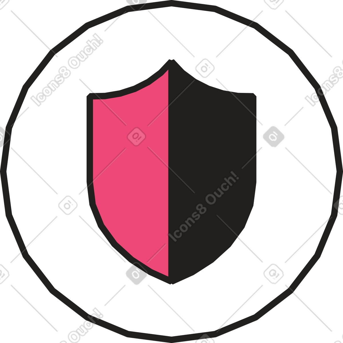 Ilustración Insignia redonda con un escudo en estilo Dazzle Line a descargar en PNG y SVG