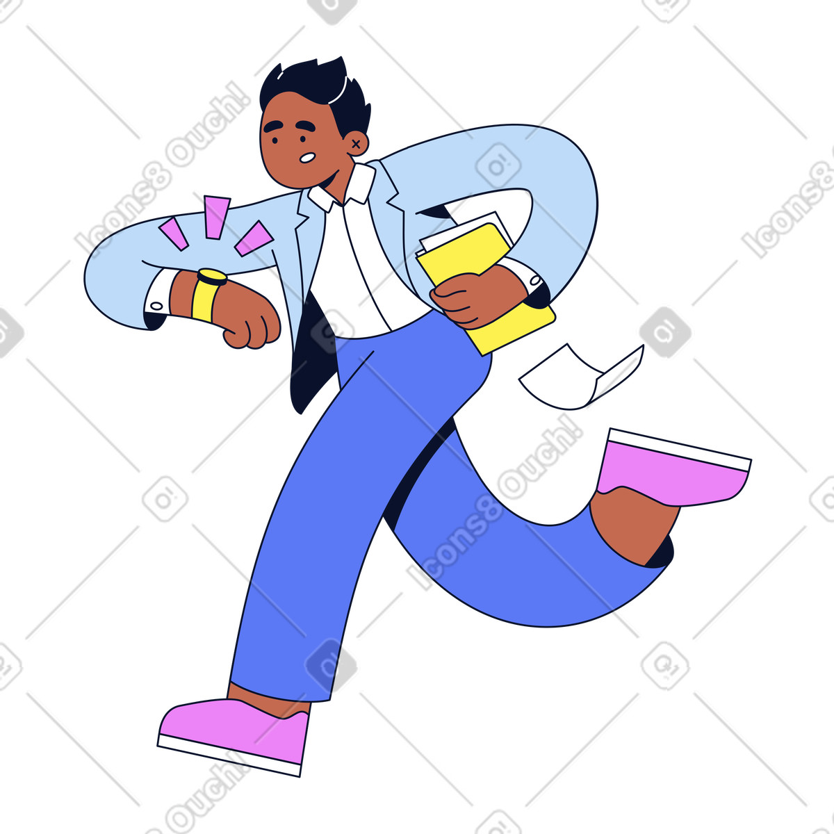Office worker running and checking watch, Being late or time management-Illustration im Flexy-Stil als Download in PNG, SVG