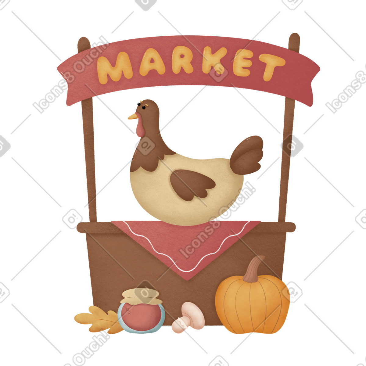 Turkey and farm vegetables on thanksgiving fair illustration in Woolly style download in PNG, SVG