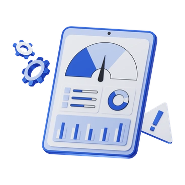 A digital dashboard with graphs and alerts - 3D Techny style illustration