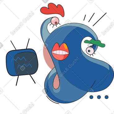 Weird abstract character watching retro tv PNG, SVG