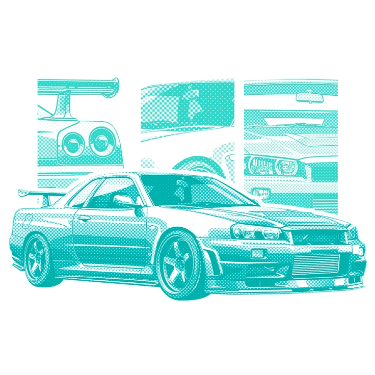 A sporty car with a sleek design - Halftone style illustration