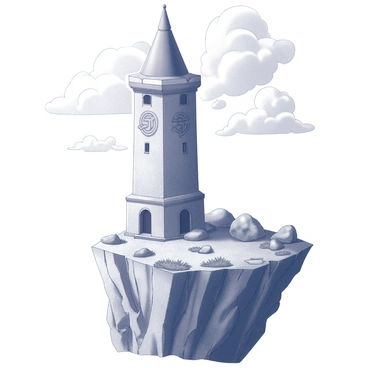 A tall, ancient wizard's tower stands prominently on a rocky cliff, with its stonework showing signs of age and weathering. The tower features a tapered top, adorned with mystical runes carved into its surface. Surrounding the tower, the rugged cliff is strewn with scattered boulders and patches of grass. Above, the sky swirls with dynamic cloud formations, creating a sense of movement and drama. The entire scene is illuminated by soft, ambient light, highlighting the intricate details of the tower and the textures of the rocky landscape.