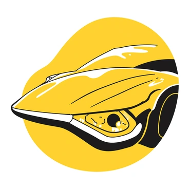 A car headlight with intricate, futuristic shapes and sharp angles. The headlight features a sleek, elongated design with fine lines and geometric patterns. The light emanates a bright glow, illuminating the front of the vehicle. Reflections and highlights create a sense of depth and detail on the surface of the headlight. The headlight is framed by the car's body, which has a smooth, streamlined appearance that complements the modern design.