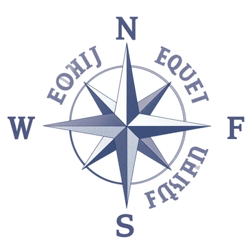 A compass placed at the center of the image, featuring hands or pointers extending in all directions. Each hand is distinctly marked to signify cardinal points. Surrounding the compass are the words "Equality" and "Equity," each strategically positioned to complement the compass design. The words are bold and clear, enhancing the overall symmetry and balance of the composition. The background is simple, allowing the compass and the words to be the focal point of the drawing.