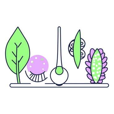 A collection of alien ears displayed on a white surface. The first ear on the left is large and pointed, resembling a leaf, with intricate patterns along its length. The second ear is circular with spirals and a translucent appearance. Next, there is a long, thin ear shaped like a crescent moon, embellished with small dots. The fourth ear features multiple flaps and a textured surface, resembling coral. Finally, the last ear is shaped like an oval with vibrant grooves running vertically. Each ear showcases distinct and imaginative designs, highlighting their uniqueness.