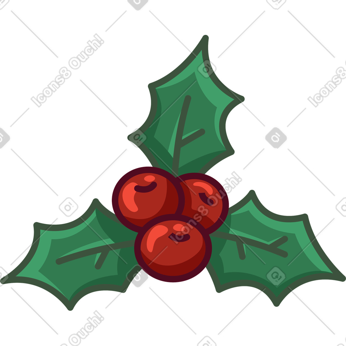 Foglie di agrifoglio con bacche rosse illustrazione in stile Festicon scarica in PNG, SVG