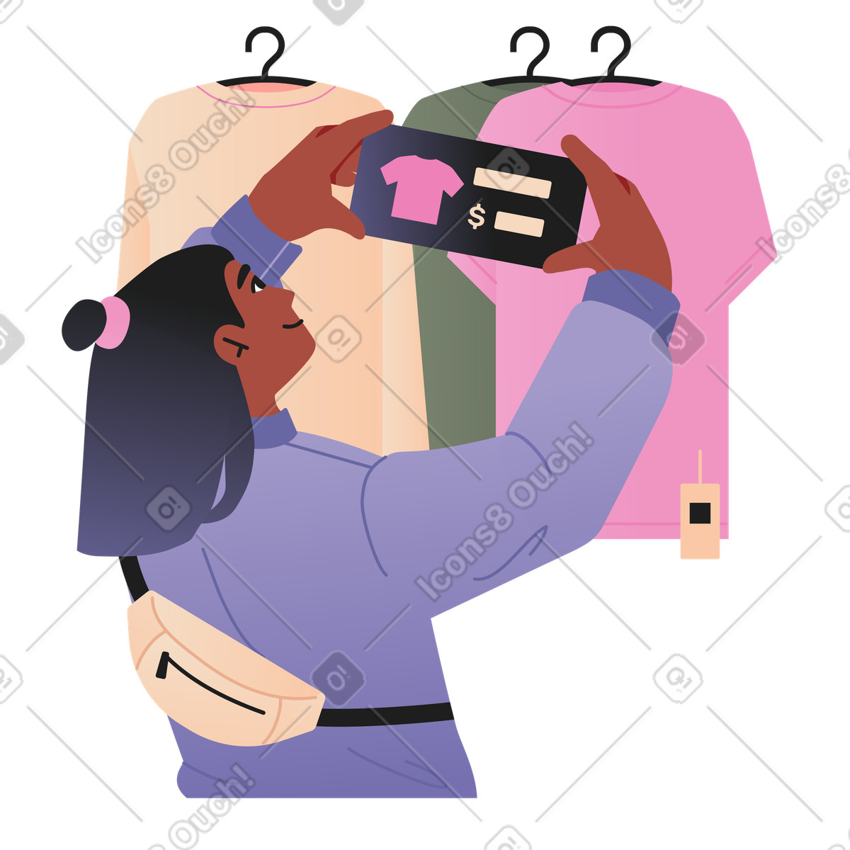 Augmented Reality mobile app in retail animated illustration Coworking style download GIF, Lottie (JSON), AE
