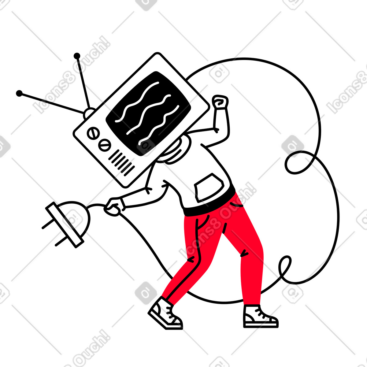 Ilustración Broken TV with interference, No connection or connectivity problem en estilo Transistor a descargar en PNG y SVG