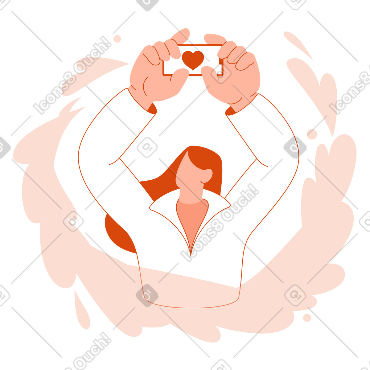 Person celebrating like on mobile phone, influence and online popularity illustration in Orange style download in PNG, SVG