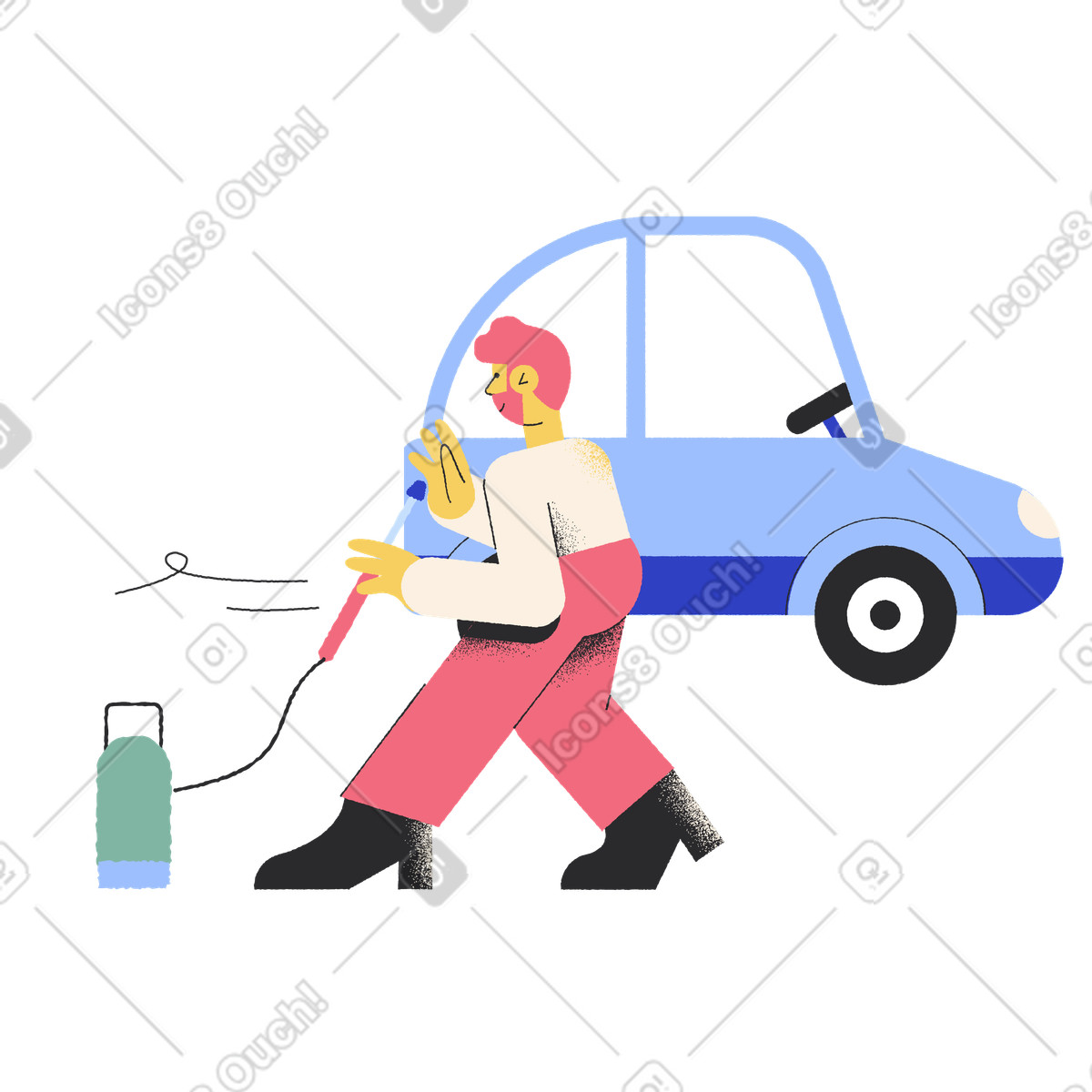 Ilustración Hombre inflando neumáticos de su vehículo en estilo Pablo a descargar en PNG y SVG