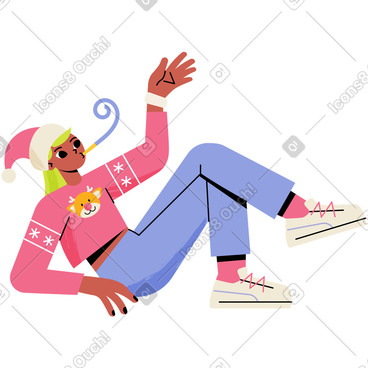 Illustration Femme en pull de noël et un chapeau dans le style Juicy à télécharger aux formats PNG, SVG