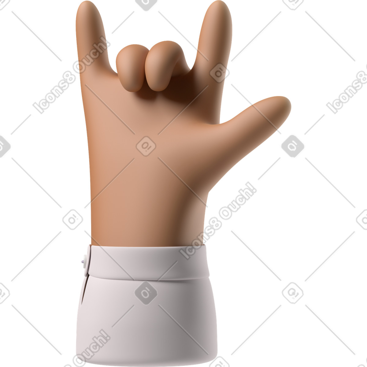 下载 3D Hands Fun&Wild 风格的 棕色皮肤手显示爱你的标志 插画，支持 PNG、SVG 格式